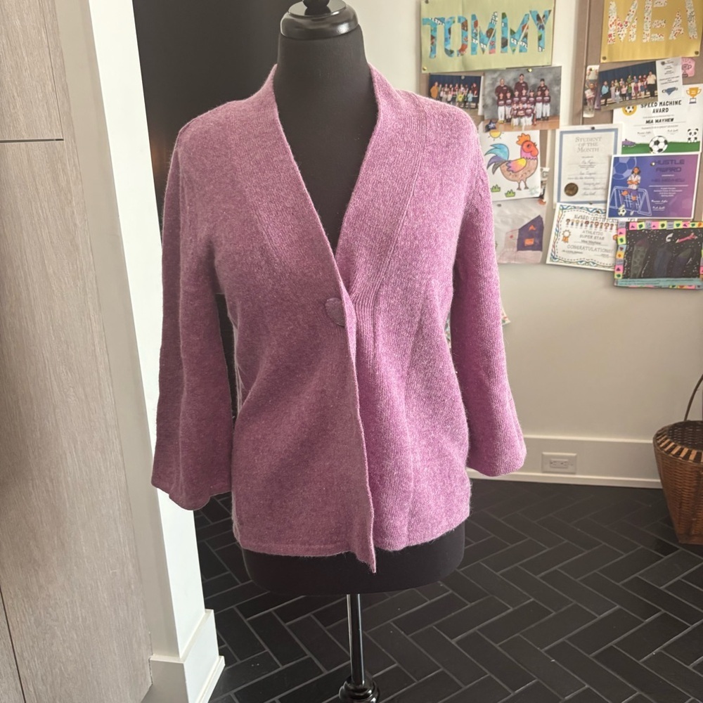 Carole Little Purple Cardigan Sweater Plush Open-Front Design
